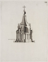 KG 15798
<br/>
Vaticaan (21: aanzicht en doorsnede lantaarn koepel van de nieuwe St. Pieter)
<br/>
<em>Ferrabosco, Martino</em>